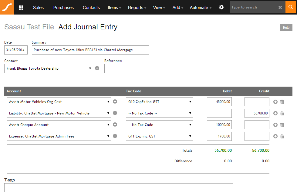 Saasu Journal